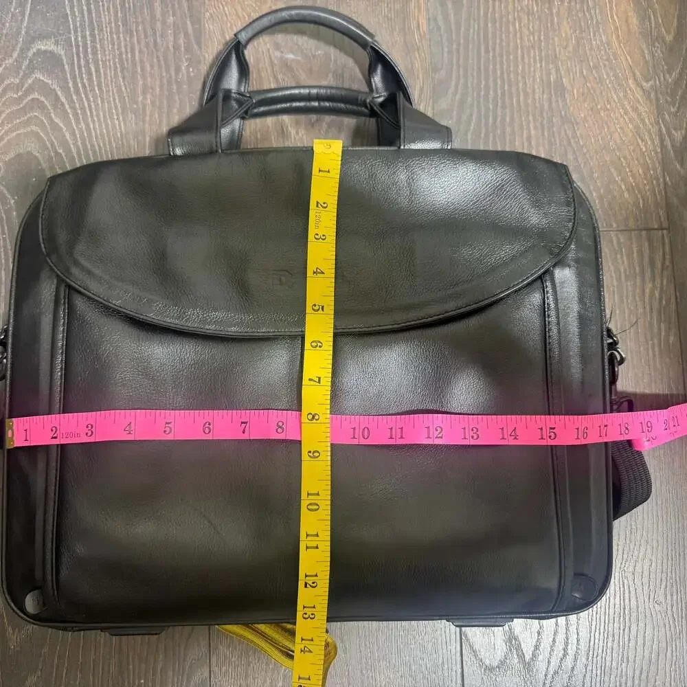 DELL Black Leather Executive Brief Case Laptop Travel Bag Office (17x13)